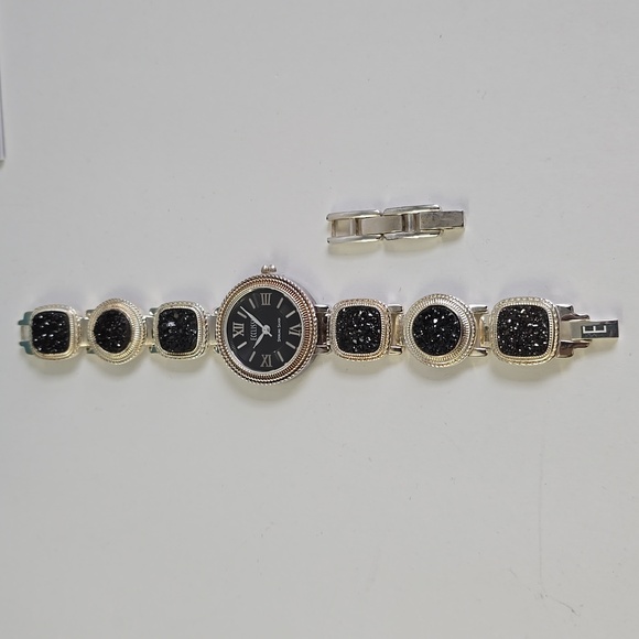 Ecclissi Sterling Silver Quartz Watch Black Druzy Accents + Extra Links - Picture 3 of 16